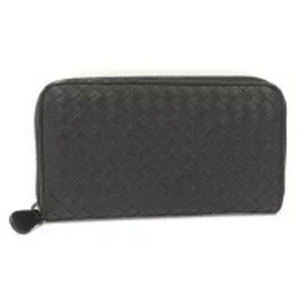 BOTTEGA VENETA Round Zipper Long Wallet Intrecciato Leather Black